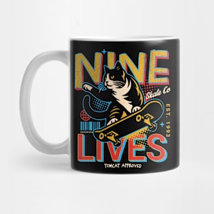 Retro Nine Lives Skate Co // Funny Skateboarding Cat Mug